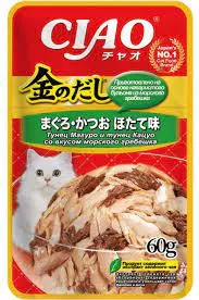 INABA Kinnodashi Паучи  для кошек Тунец Магуро и тунец Кацуо с куриным филе 60гр