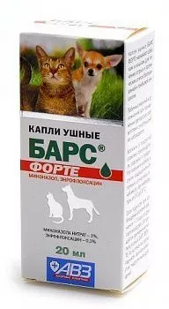 Капли Барс Форте ушные для кошек и собак 20 мл (отит)