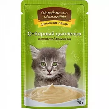 Деревенские лакомства пауч для котят Отборный цыпленок  (паштет) 70гр