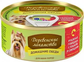 Деревенские лакомства Домашние обеды для мини-пород рубленная говядина/язык/овощи 100 гр