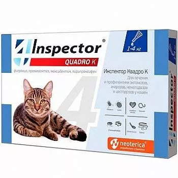 Inspector QUADRO для кошек 1-4кг препарат противопаразитарного действия 1 пипетка