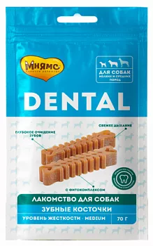 Мнямс DENTAL лакомство для собак "Зубные косточки" с говядиной, 70г
