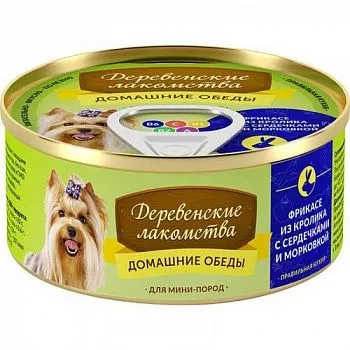 Деревенские лакомства Домашние обеды для мини-пород Фрикасе кролик/сердечки/морковь 100 гр