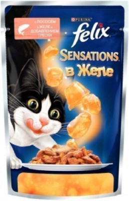 Felix Sensations - консервы для кошек - лосось в желе со вкусом трески_