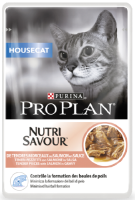 PRO PLAN NUTRISAVOUR Housecat для кошек_ живущих дома_ лосось в соусе 85гр_